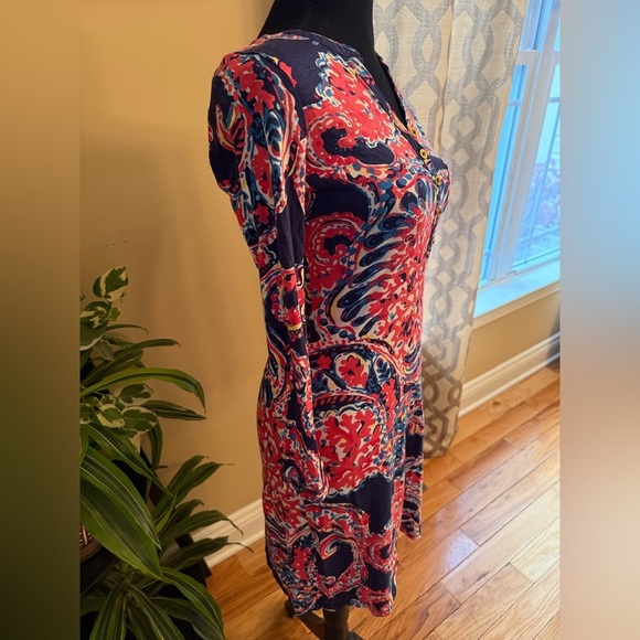Lilly Pulitzer Pink/Blue Coral Pima Cotton Long Sleeve Knee Length Dress Size XS - Picture 4 of 11